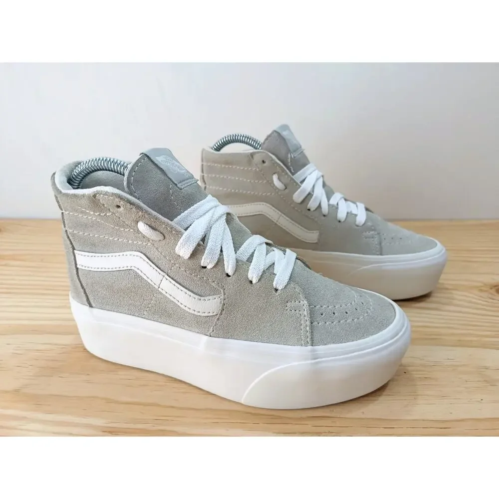 Vans Sk8-Hi Stacked Drizzle Grey Suede Platform High Top Shoes Women's 5.5